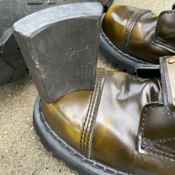 DEMONIA Steam-30 Metal Plates Bronze Leather Steel-toe Steampunk Boot Size 8 - Picture 10 of 17